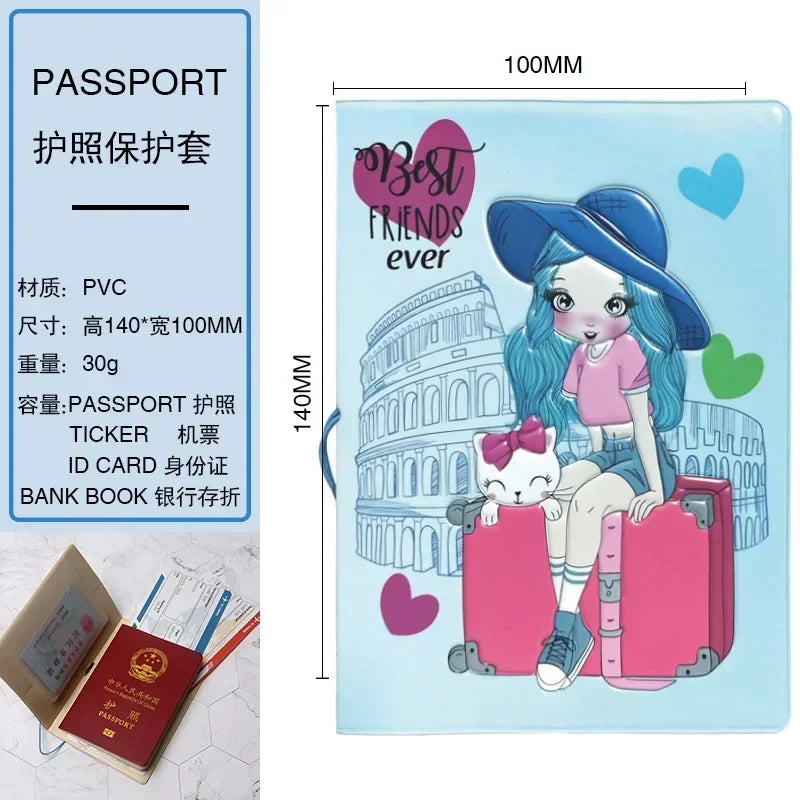 Travel Passport Holder Case Card ID Holders Wallet Bags Passport Cover Cartoon Women PU Leather