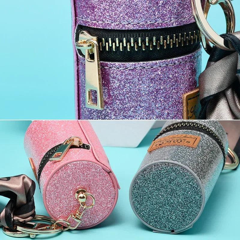 Creative Luxury Leather Plaid Mini Lipstick Bags Pendant Keychain Fashion Exquisite Storage Bag Keyring Female bag Car KeyChain LUXLIFE BRANDS