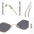 Fashion Small Polygonal Sunglasses Women Brand Metal Half Frame Glasses Ladies Hipster Sexy Cat Eye Shades Vintage Luxlife Brands