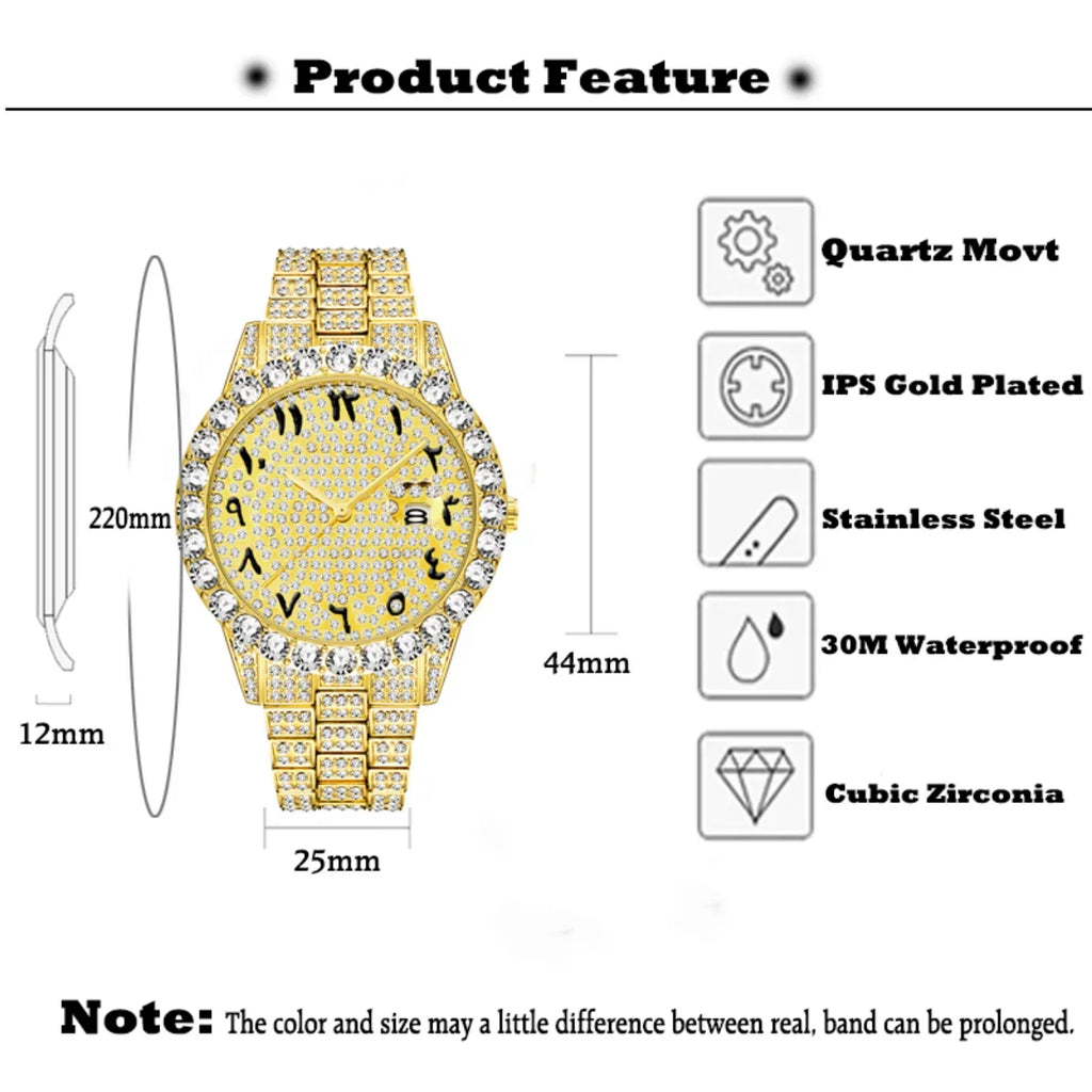 Bling Moissanite SS Quartz Calendar Watch LUXLIFE BRANDS