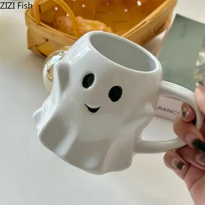 Cute Ghost Water Cup Creative Ceramic Mug Afternoon Tea Coffee Cup Breakfast Milk Cup Household Drinking Set Halloween Gift