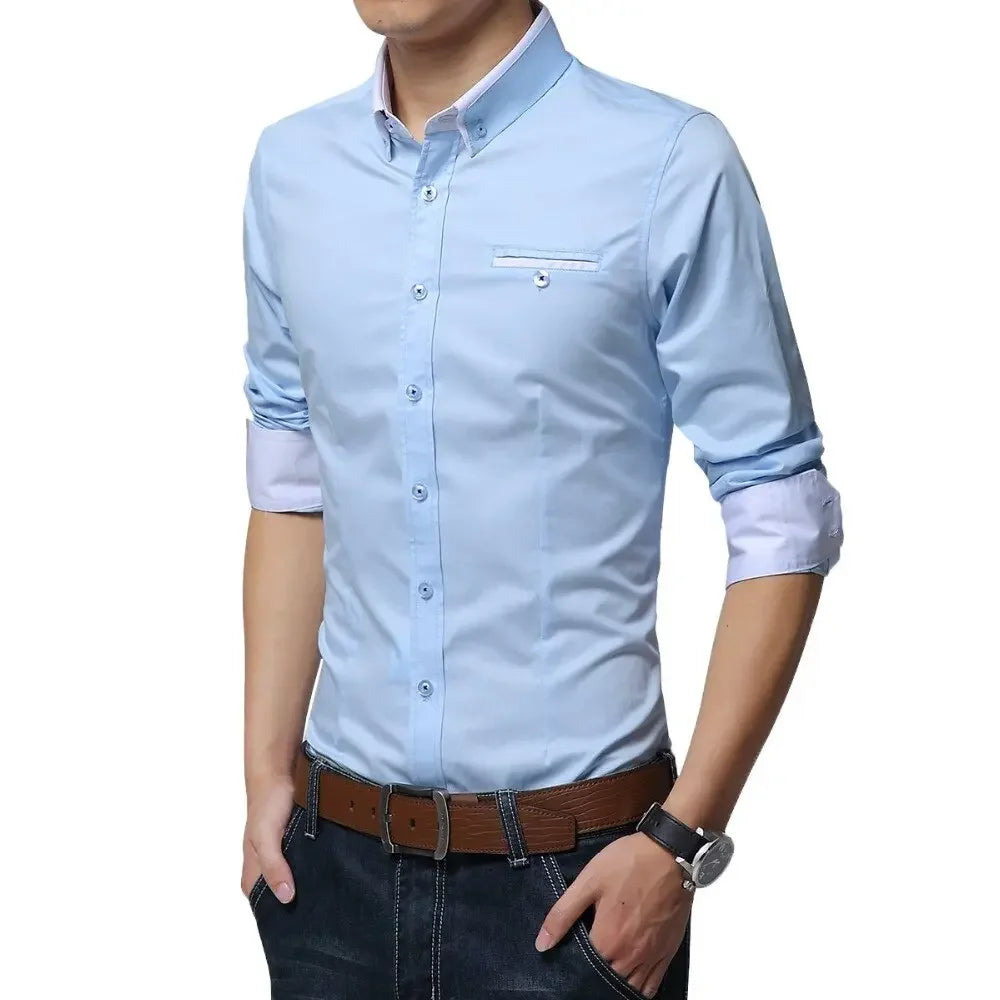 TFETTERS Newest Cotton Men Shirt Casual Shirt Long Sleeve Solid Color Regular Fit Plus Size Men&#39;s Shirts