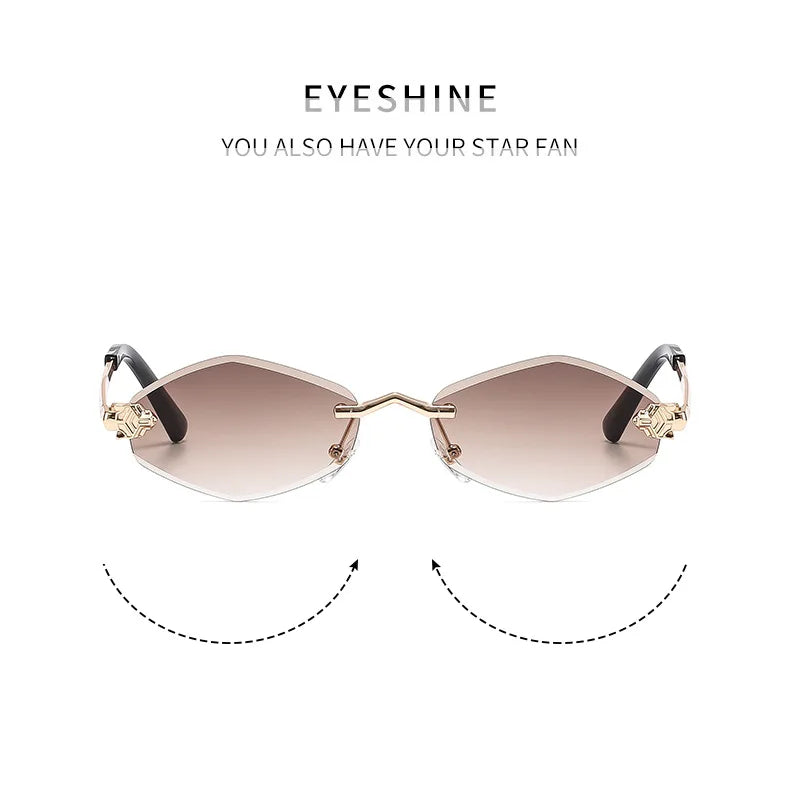 Luxury Polygon Sunglasses for Women Hipster Irregular Rimless Sunglasses Ladies Small Metal Frame Vintage Rhombus Eyewear Brown
