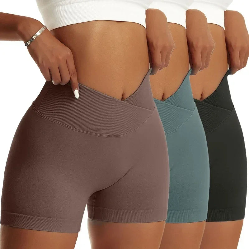 3 Pieces Women Solid Peach Hip Sports Pants High Elastic Breathable Running Biker High Waist Yoga Scrunch Butt Shorts for Women