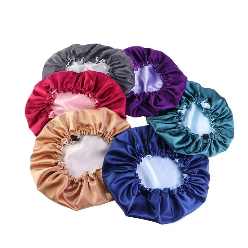 Reversible Satin Hair Caps Bonnets Double Layer Adjust Headwear Curly Hair Cover Hat For Sleeping Women Styling Accessories LUXLIFE BRANDS