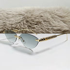 New Cat Eye Rivet Rimless Sunglasses Women Luxury Fashion Brand Oval Narrow Sun Glasses Shades Trendy Elegant Unique Eyewear Luxlife Brands