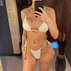 Sexy Halter Metal Rings High Leg Cut Bikini Female Swimsuit Women Swimwear Two-pieces Bikini set Bather Bathing Suit Swim V6564 Luxlife Brands