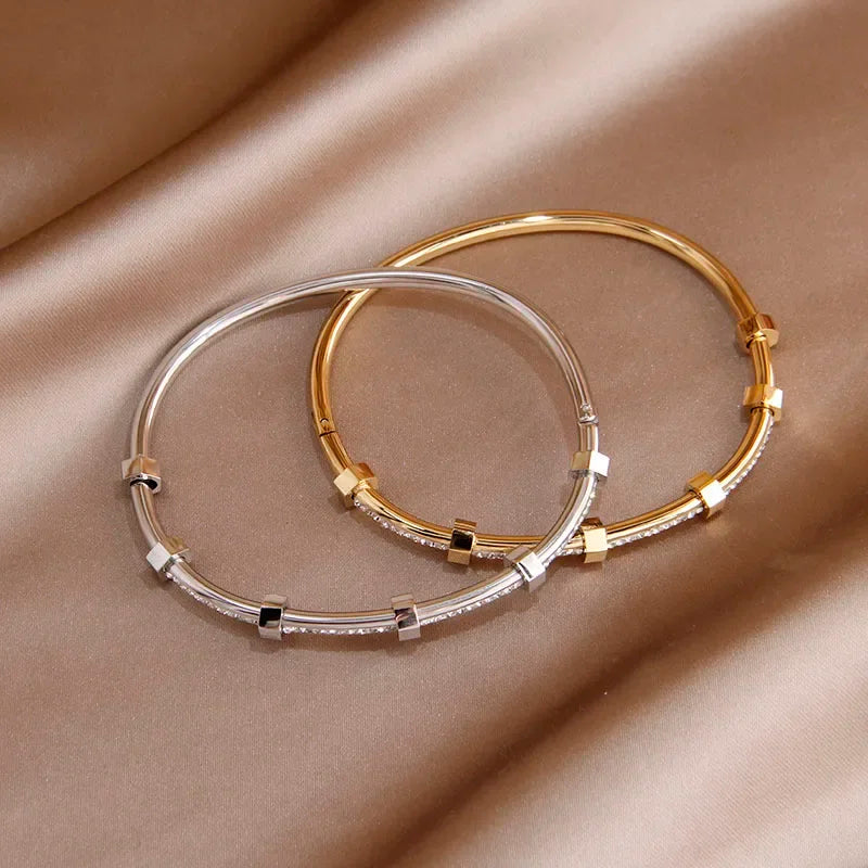 Classic Stainless Steel Open Bangles&bracelets for Women Fashion Brand Jewelry Delicate Full Crystal Bangles LUXLIFE BRANDS