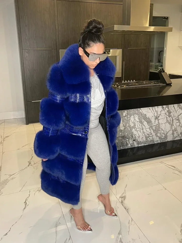 RR2831 Two Ways Wear Long Faux Fur Coats Women Stand Fur Collar Long Sleeve Fake Fox Fur Winter Jackets Women Waist Zipper LUXLIFE BRANDS