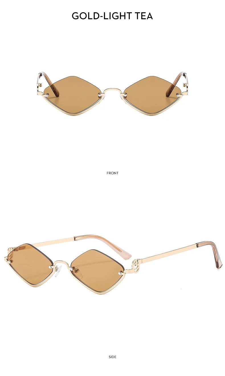 Fashion Small Polygonal Sunglasses Women Brand Metal Half Frame Glasses Ladies Hipster Sexy Cat Eye Shades Vintage