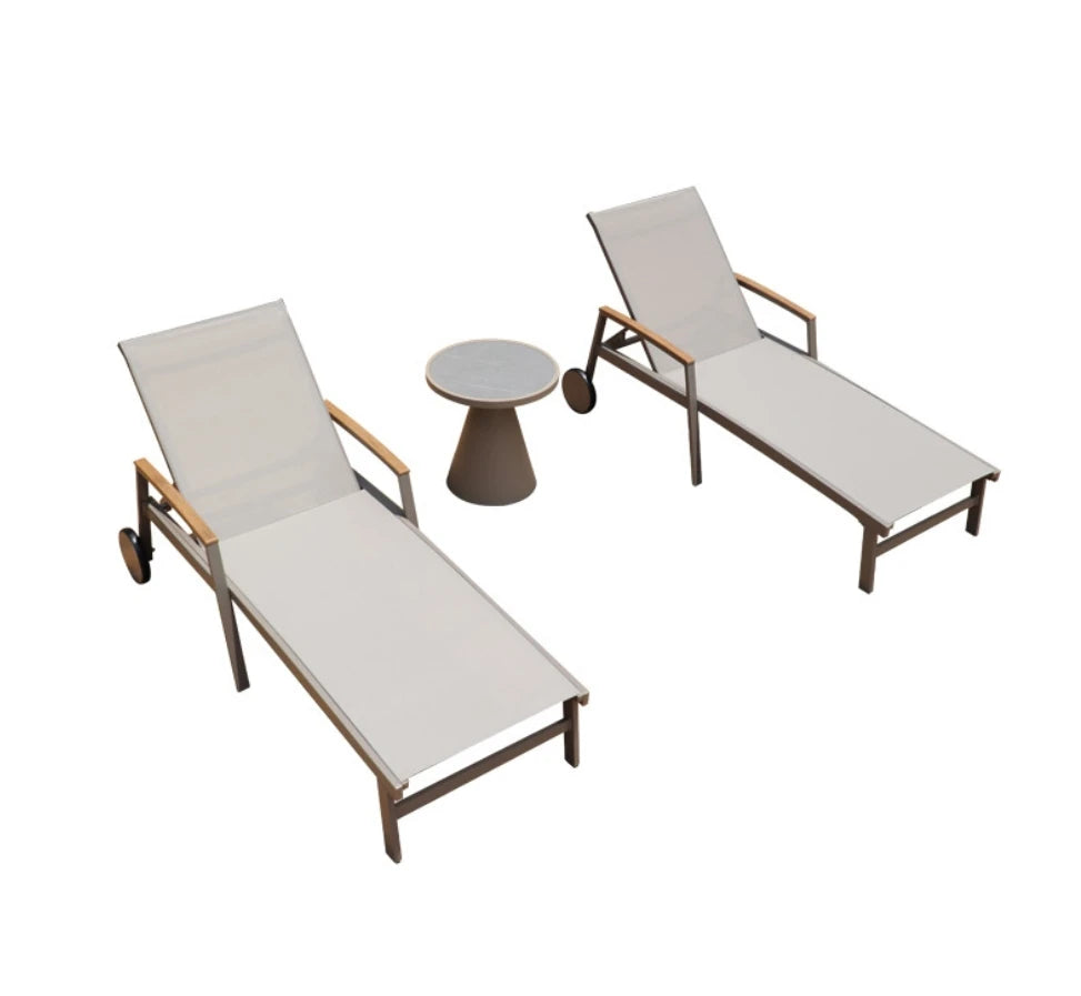 Outdoor Poolside Sun Lounger Set With Adjustable Reclining Comfortable And Durable Chaise Lounge With Armrests And Side Table