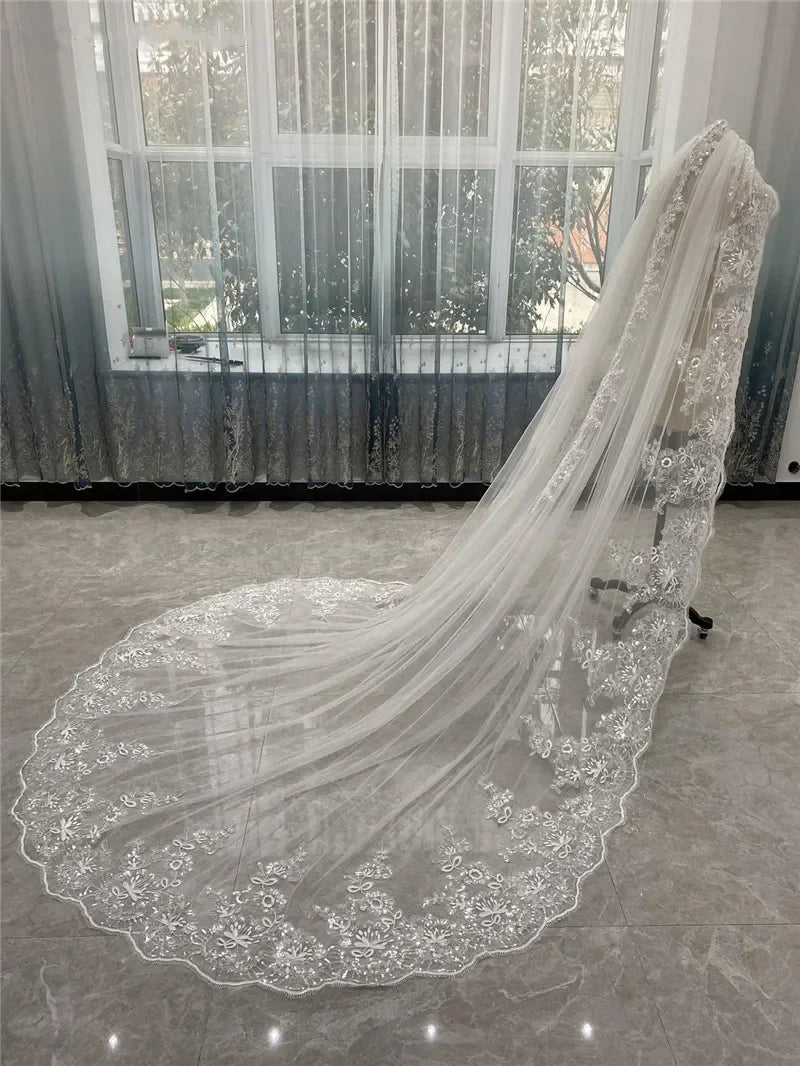 Luxury Cathedral Length Bridal Veils One Layer White or Ivory 3m  3. 5 Meters 4m 5m Long Wedding  Veil for Bride with Metal Comb LUXLIFE BRANDS