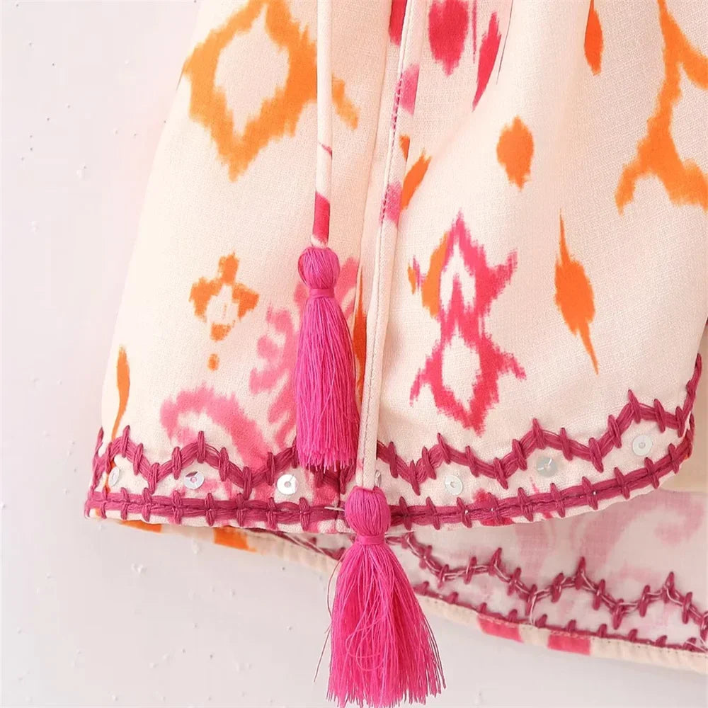 UNIZERA2023 Autumn New Women's Fashion Versatile Sexy V-Neck Sleeveless Embroidery Beaded Print Short Top LUXLIFE BRANDS