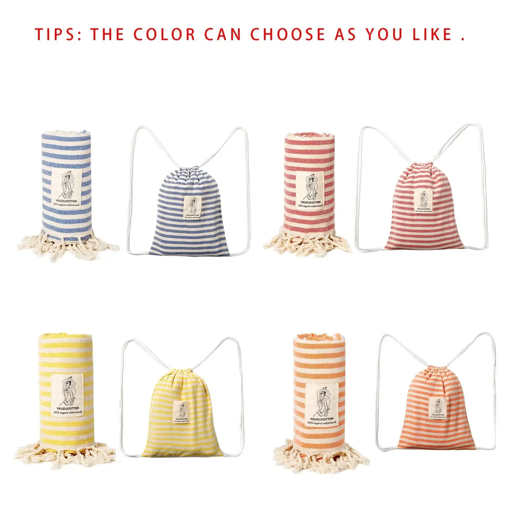 YEUZLICOTTON Hot Sale luxury Striped Tassel 100% cotton sauna spa bath towel For Home 100*180CM Travel Turkish Large beach towel