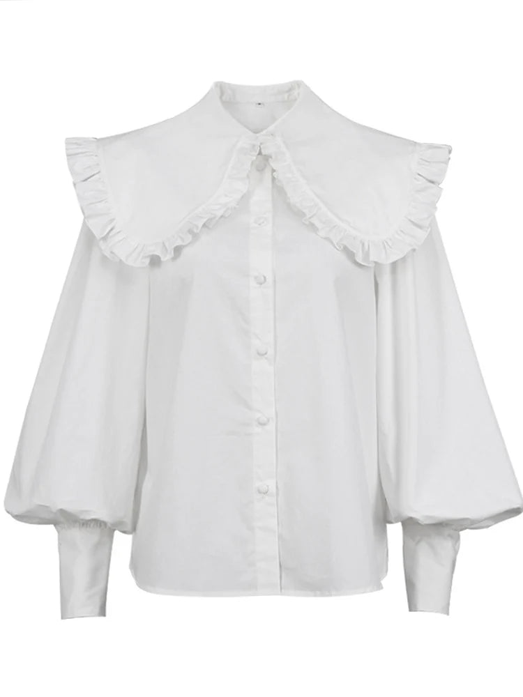 Aynaray Autumn Winter 2023 Women Lolita Solid White Shirt Long Sleeve Loose Fit Blouse For Women