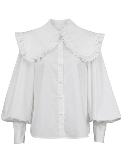 Aynaray Autumn Winter 2023 Women Lolita Solid White Shirt Long Sleeve Loose Fit Blouse For Women