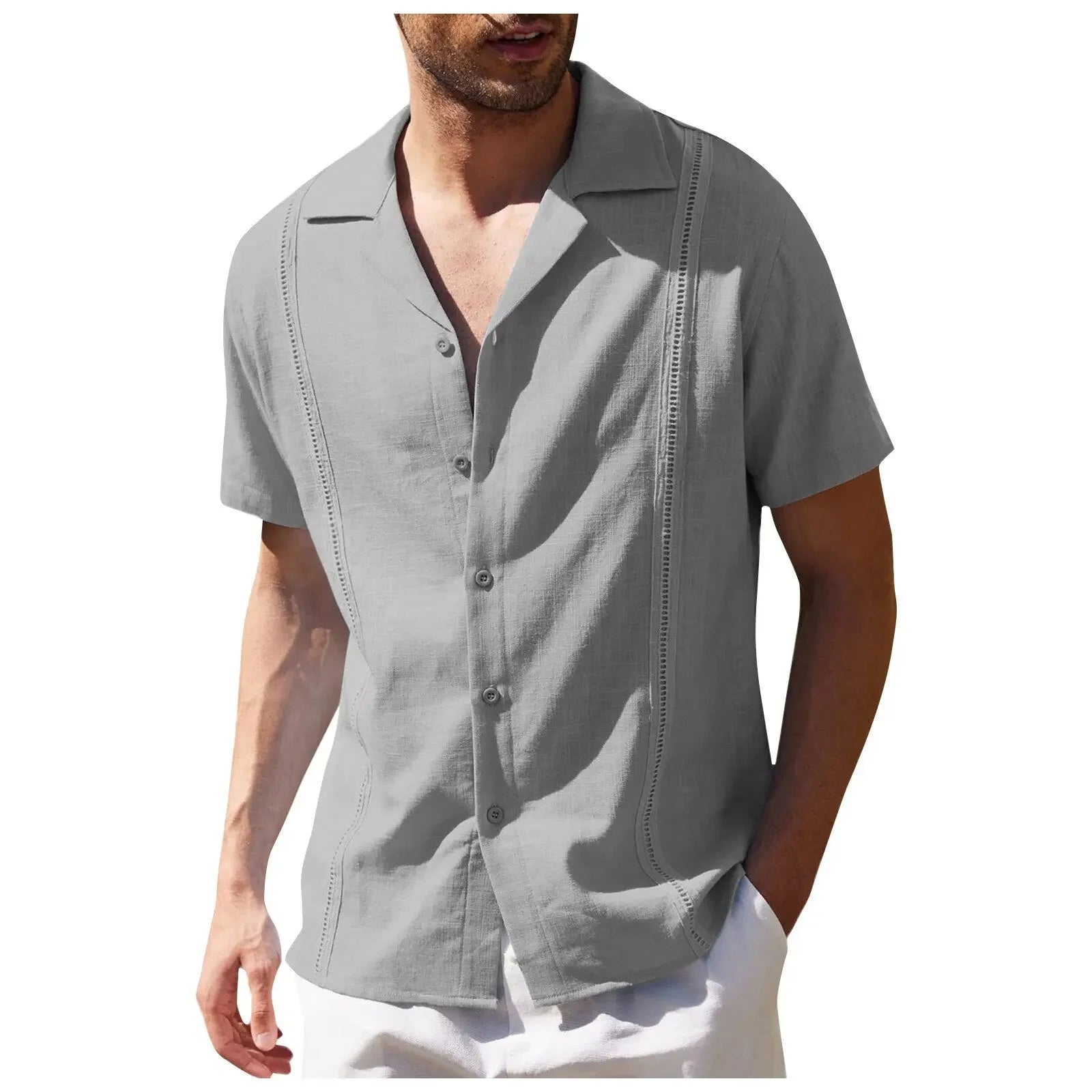 New Arrival Men's Cotton and Linen Short Sleeve T-shirt+Ankle Length Pant Set Solid Shirt+Trousers Home Suits Male Size M-3XL