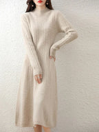 Elegant Fashion Dresses Cashmere Sweater Knitted Long Dress 100% Merino Wool Women Turtleneck Office Skirt Autumn Winter Clothes LUXLIFE BRANDS