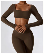 Yoga Shirts Fitness Long Sleeve Women Sport Crop Top Women Square Neck Gym Top Yoga T-Shirt Clothing Casual Quick Dry Sportswear Luxlife Brands