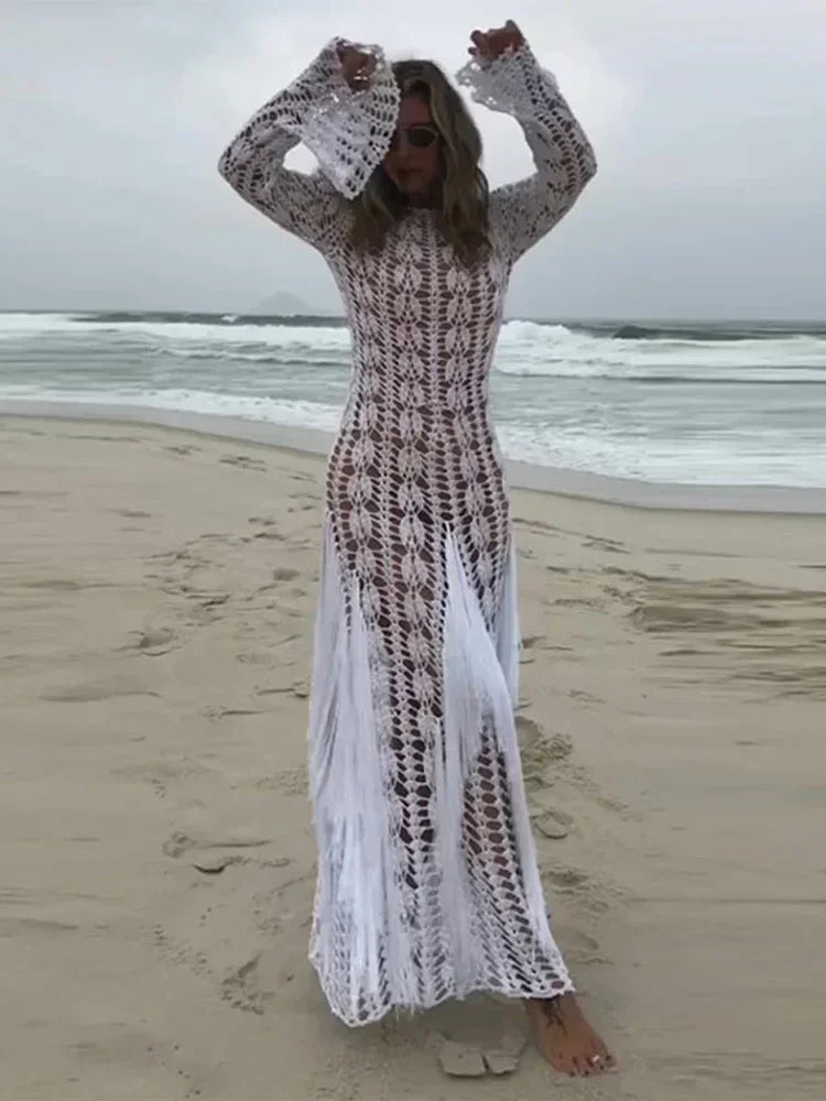 Resort White Crochet Maxi Dress LUXLIFE BRANDS