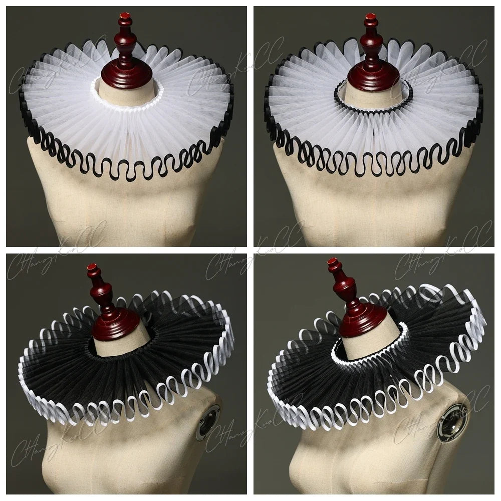 Vintage Renaissance Pleated Mesh Neck Ruff Gothic Clown Collar Choker Costume Accessory
