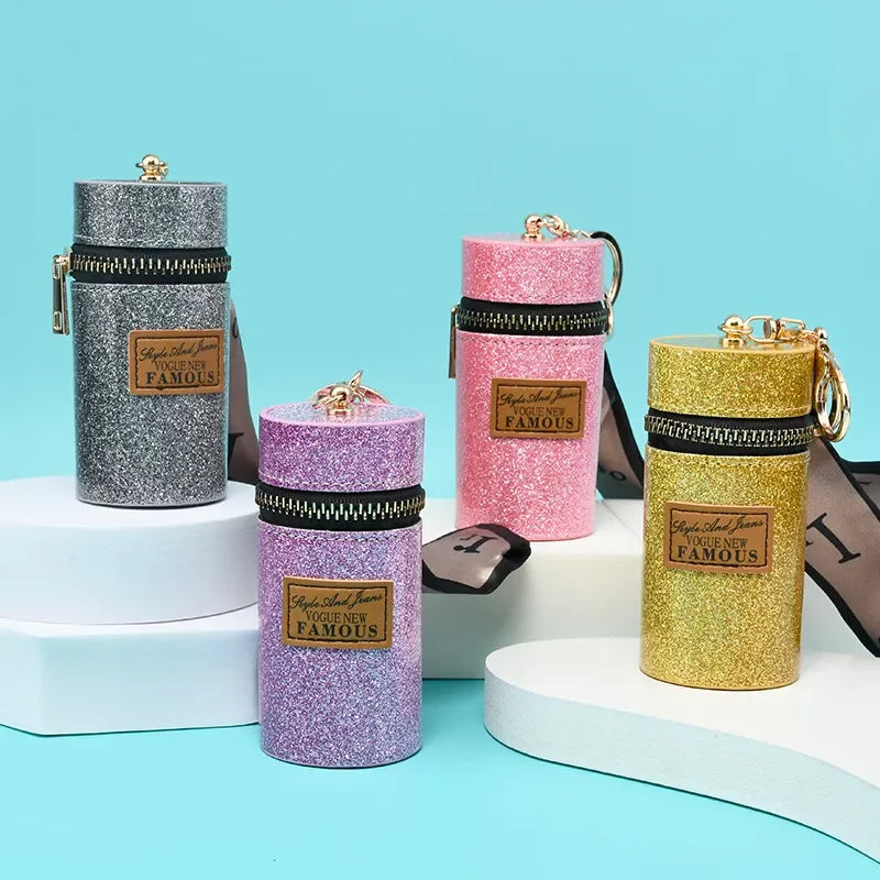 Creative Luxury Leather Plaid Mini Lipstick Bags Pendant Keychain Fashion Exquisite Storage Bag Keyring Female bag Car KeyChain LUXLIFE BRANDS