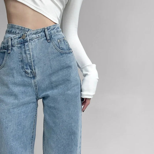 Woman Jeans Wide Leg Cotton Denim Clothing 2023 New Trand Streetwear Vintage High Waist Trousers Fashion Straight Pants LUXLIFE BRANDS