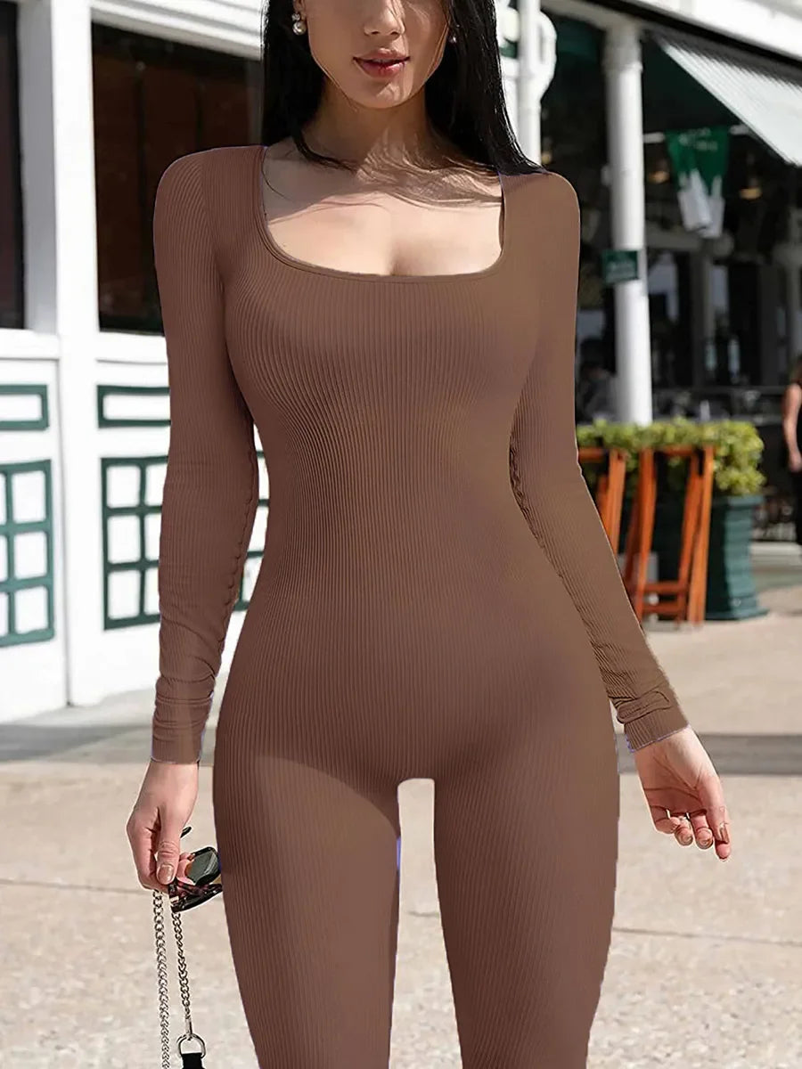 Sunday Comfy Ribbed Long Sleeve Playsuit LUXLIFE BRANDS