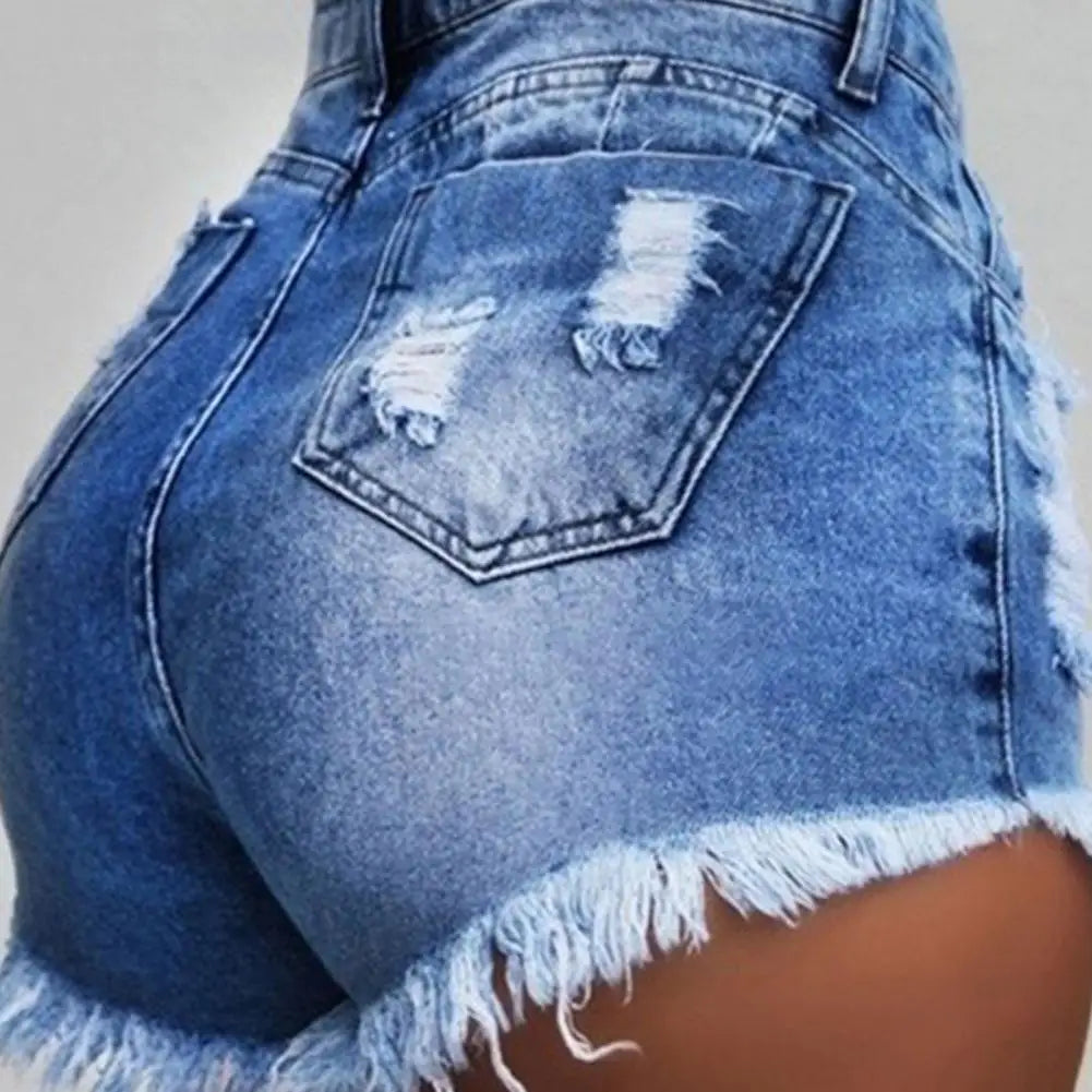 High Waist Fringe Denim Shorts