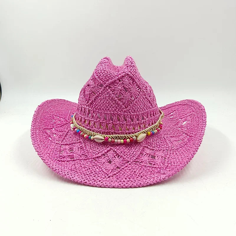 Hand-woven hollow denim straw hat men's and women's summer sunscreen hat western cowboy straw hat sombrero mujer sombrero hombre