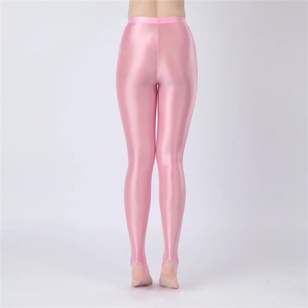 Thin Sheer Oil Glossy High-Stretch Pencil Pants Candy Color Yoga Leggings