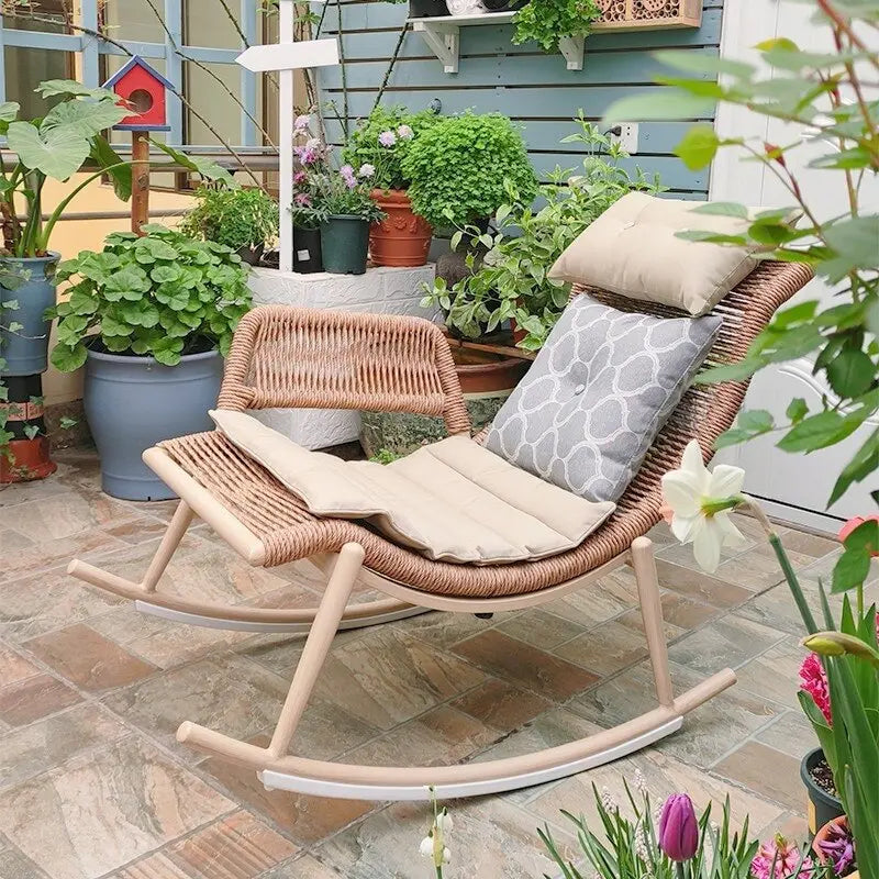 Lawn Rattan Patio Garden Chair Rocking Living Room Balcony Chairs Modern Recliner Sedie Da Giardino Outdoor Furniture WK50GC