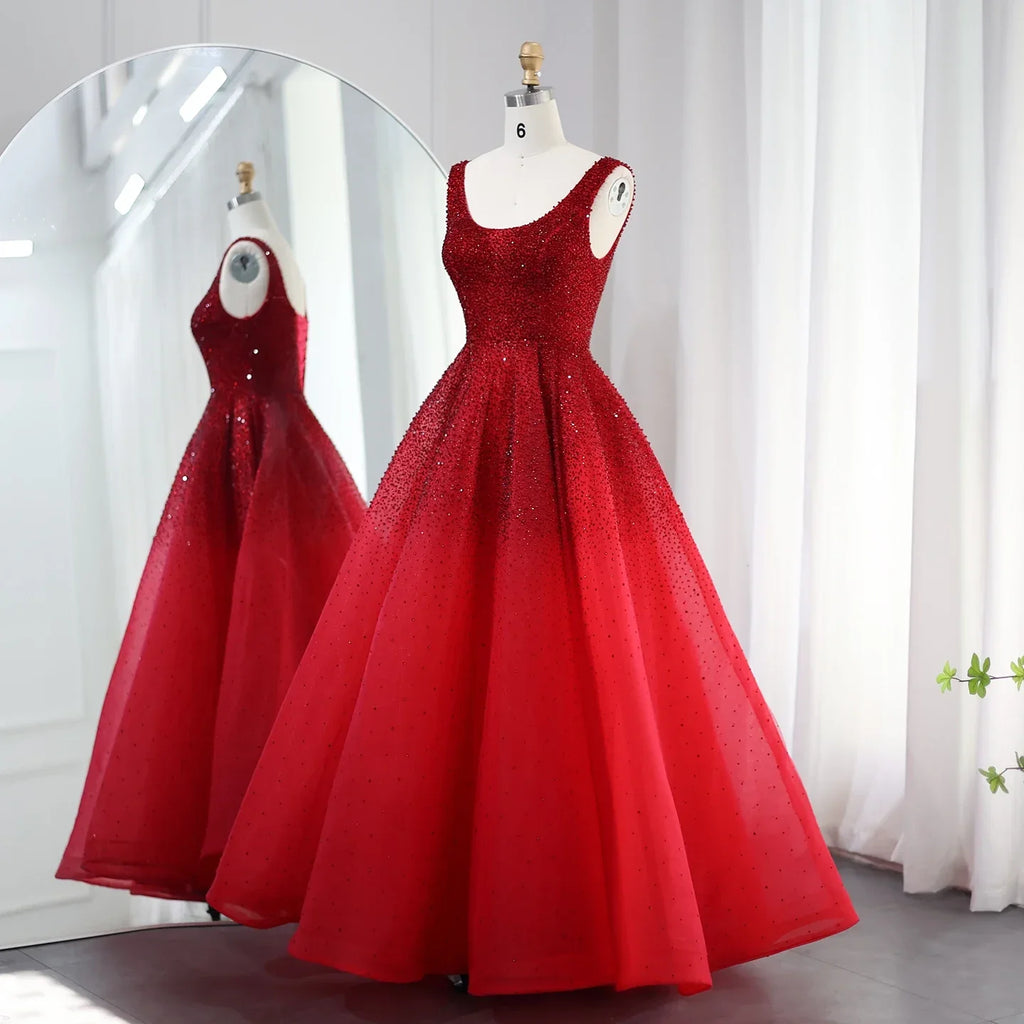 Sharon Said Sparkly Crystal Burgundy Ball Gown Evening Dresses Luxury Dubai Gold Dress for Women Wedding Prom SS208 Customized