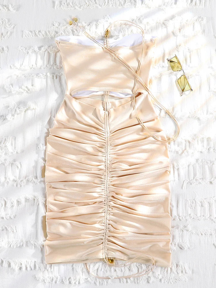 Miyouj Solid Color Swimwear Women's Swimsuit Bandage One Piece Suit High Waist Beachwear High Cut Bathsuit Hollow Out Swimsuits