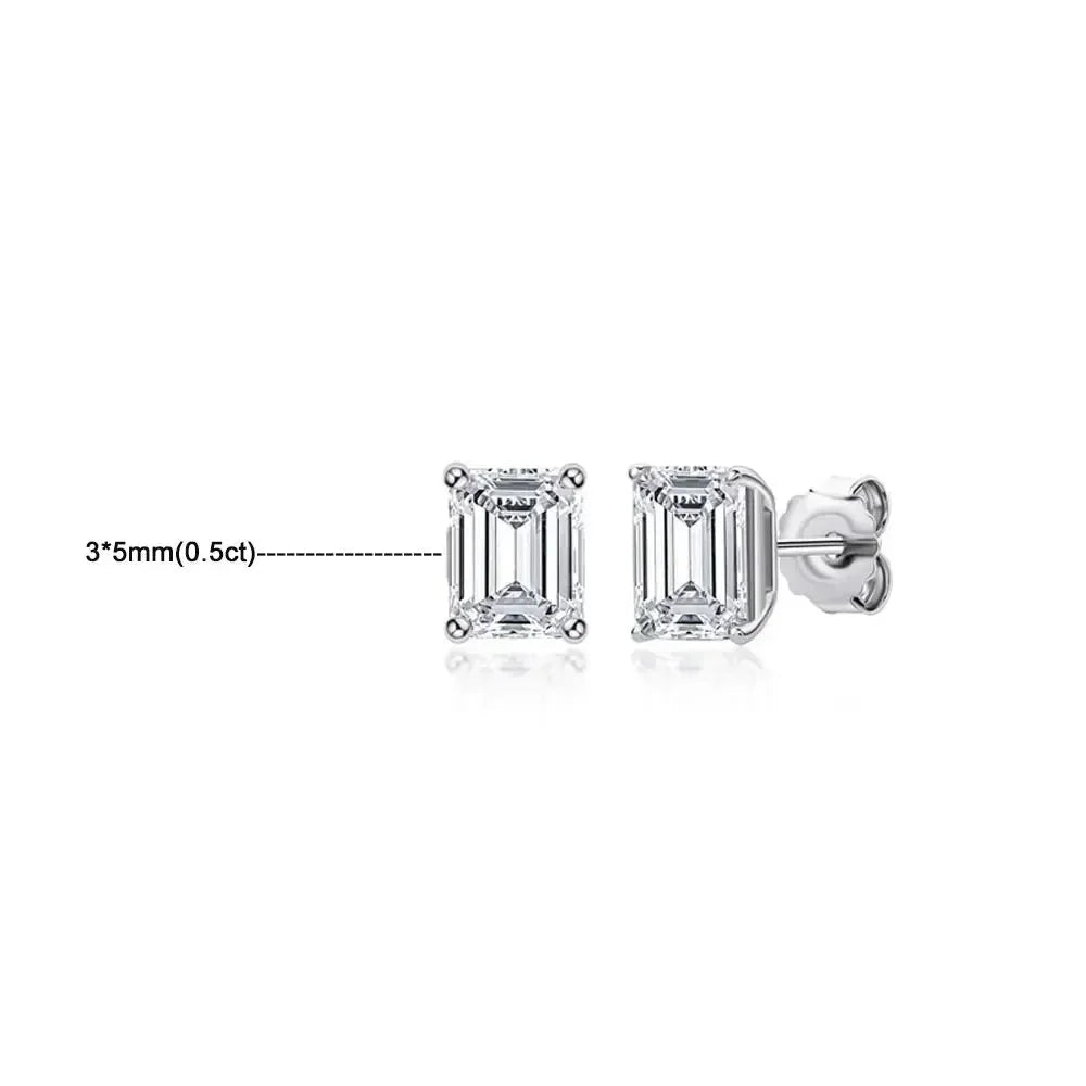Emerald Cut Moissanite Earrings for Women 0.5 - 2ct D Color Lab Grow Diamond with GRA s925 Sterling Silver Trendy Stud Earring Luxlife Brands