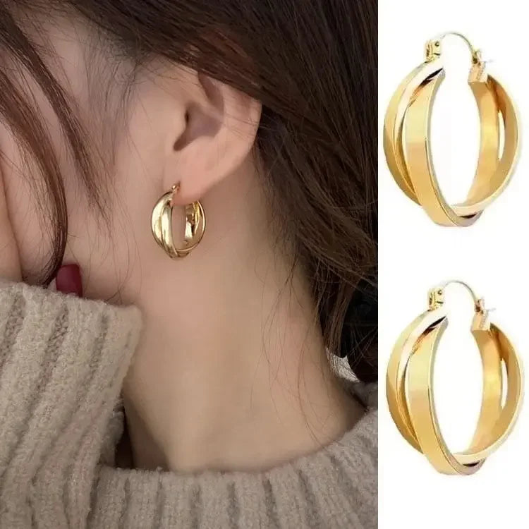 Fashion Korean Metal Elegant Hoop Earring Woman 2022 New Vintage Geometric Statement Earrings Jewelry Brincos Gift