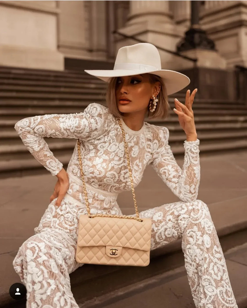 Elegant Lace Long Sleeve Bell-Bottom Jumpsuit LUXLIFE BRANDS