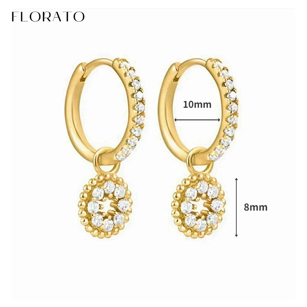 Luxury white crystal zircon earrings 925 sterling silver ear needles Hoop gold earrings For women Fashion Luxury Wedding Jewelry