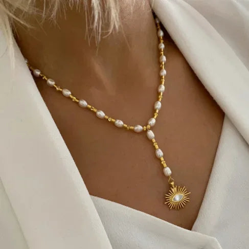 Boho Fashion Gold-Color Shell Necklace Natural Pearl Handmade Beautiful Necklace Women Baroque Jewelry Charm Statement Best Gift