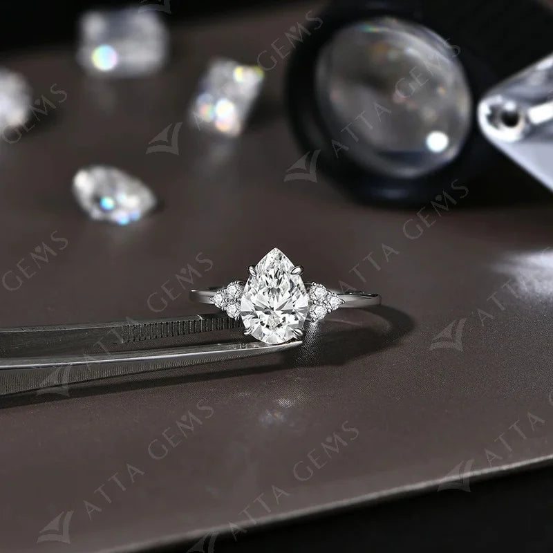 ATTAGEMS New Solid S925 Sliver 2.0ct Moissanite Rings for Women D VVS1 Pear Shape Diamond Engagement Wedding Fine Jewelry Gift Luxlife Brands
