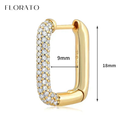 Luxury white crystal zircon earrings 925 sterling silver ear needles Hoop gold earrings For women Fashion Luxury Wedding Jewelry