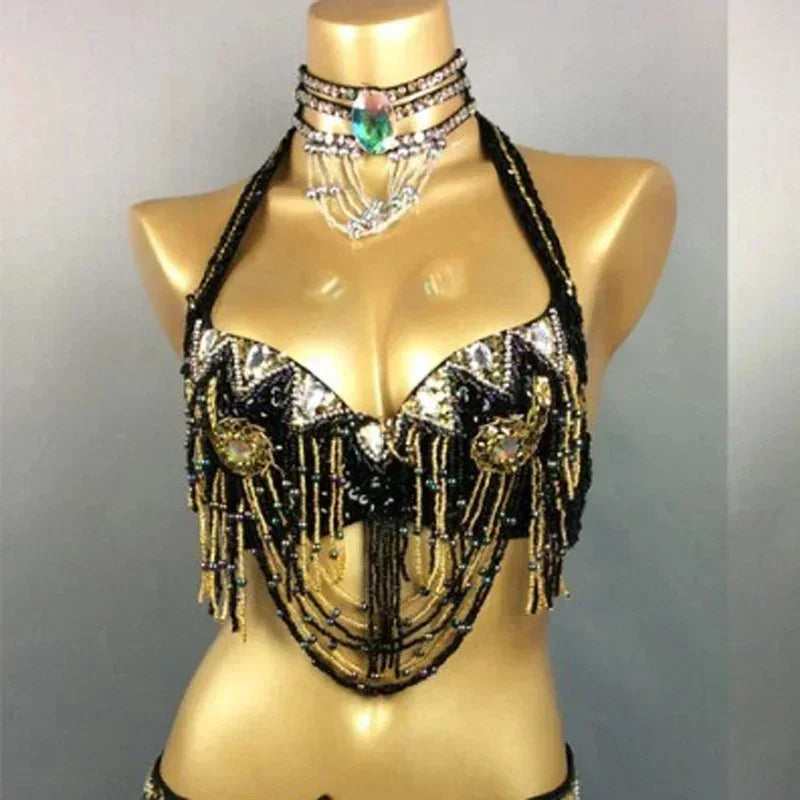 The Stardust Prism Sirena – Deluxe Beaded & Sequined Belly Dance Bra Top