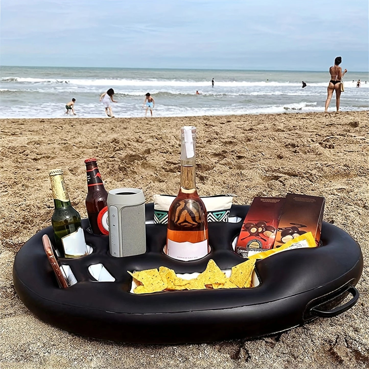 Black Pool Party Inflatable Cooler, Cup Holder and Tray