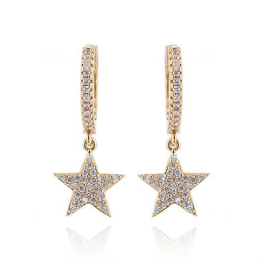 SIPENGJEL Fashion Shiny Zircon Crystal Dangle Hoop Earrings For Women Punk Geometric Star Pendant Hoop Earrings 2023 Jewelry LUXLIFE BRANDS