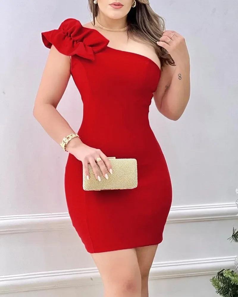 Vixen One Shoulder Red Mini Party Dress