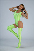 Women Candy Color Oil Glossy Elastic Bodysuit Bodycon Rompers One-piece Swimsuit Silky Tights Satin Backless Shaper Sexy Leotard Luxlife Brands