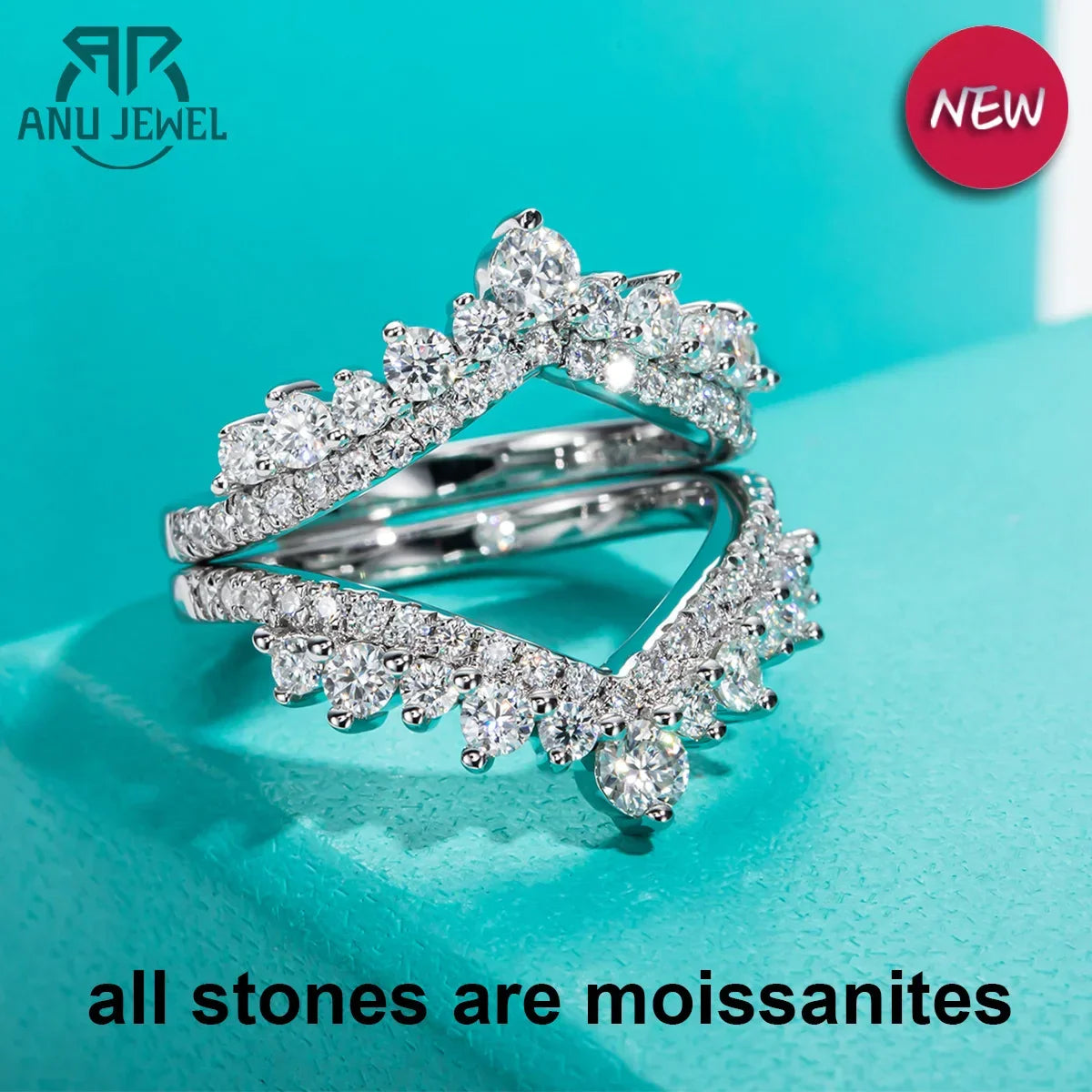 Crown Jewel 18K Gold Plated 3mm D Color Moissanite Sterling Silver Bridal Ring Set