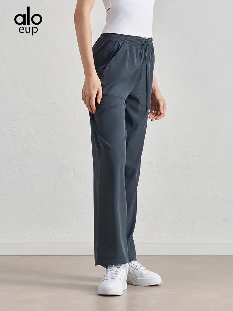 Alo Eup High Waist Wide Leg Dstring Pants Summer Casual Fitn Outdoor Sports Straight Leg Loose Fit Trousers