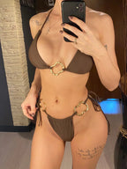 Sexy Halter Metal Rings High Leg Cut Bikini Female Swimsuit Women Swimwear Two-pieces Bikini set Bather Bathing Suit Swim V6564 Luxlife Brands