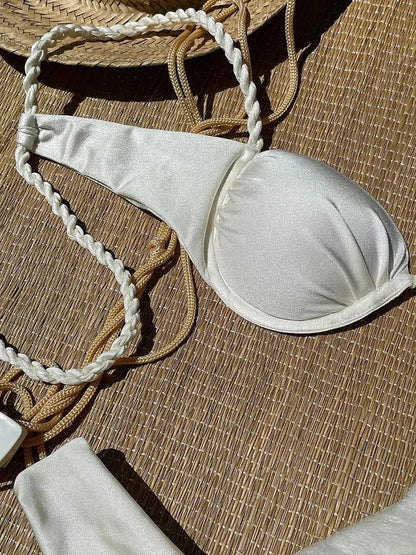 Push Up Bikinis 2024 Sexy Women Swimsuits Swimwear Female Solid White Thong Brazilian Bikini Set Bathing Suit Swimming Suits